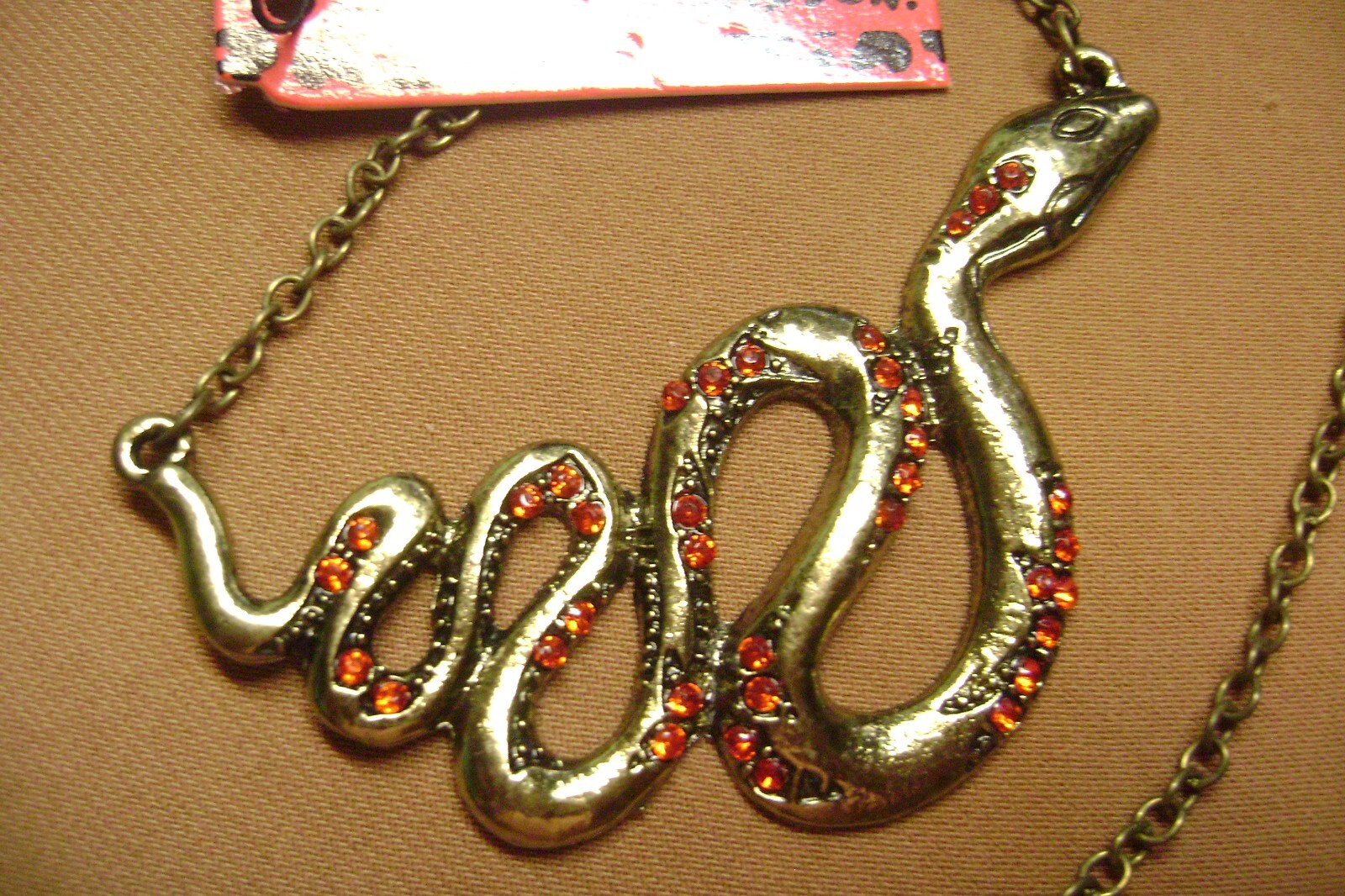 NWT- BETSEY JOHNSON RED CRYSTAL SNAKE GOLD TONE PENDANT NECKLACE -USA SELLER