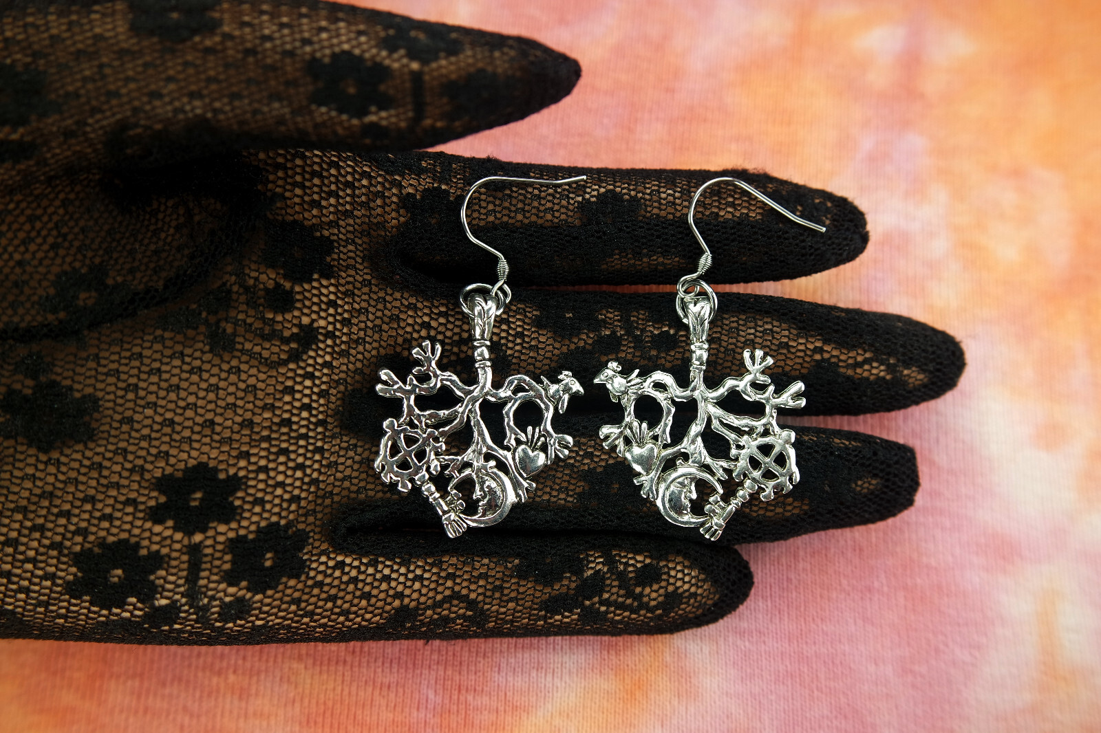 Cimaruta Charm Necklace or Earrings, Italian Broom Raven Heart Solar Cross Moon
