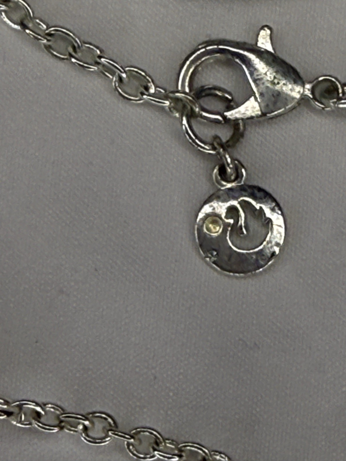 Swarovski 32″ Abalone Shell Crystal Station Necklace Signed Swan Logo Flush Set