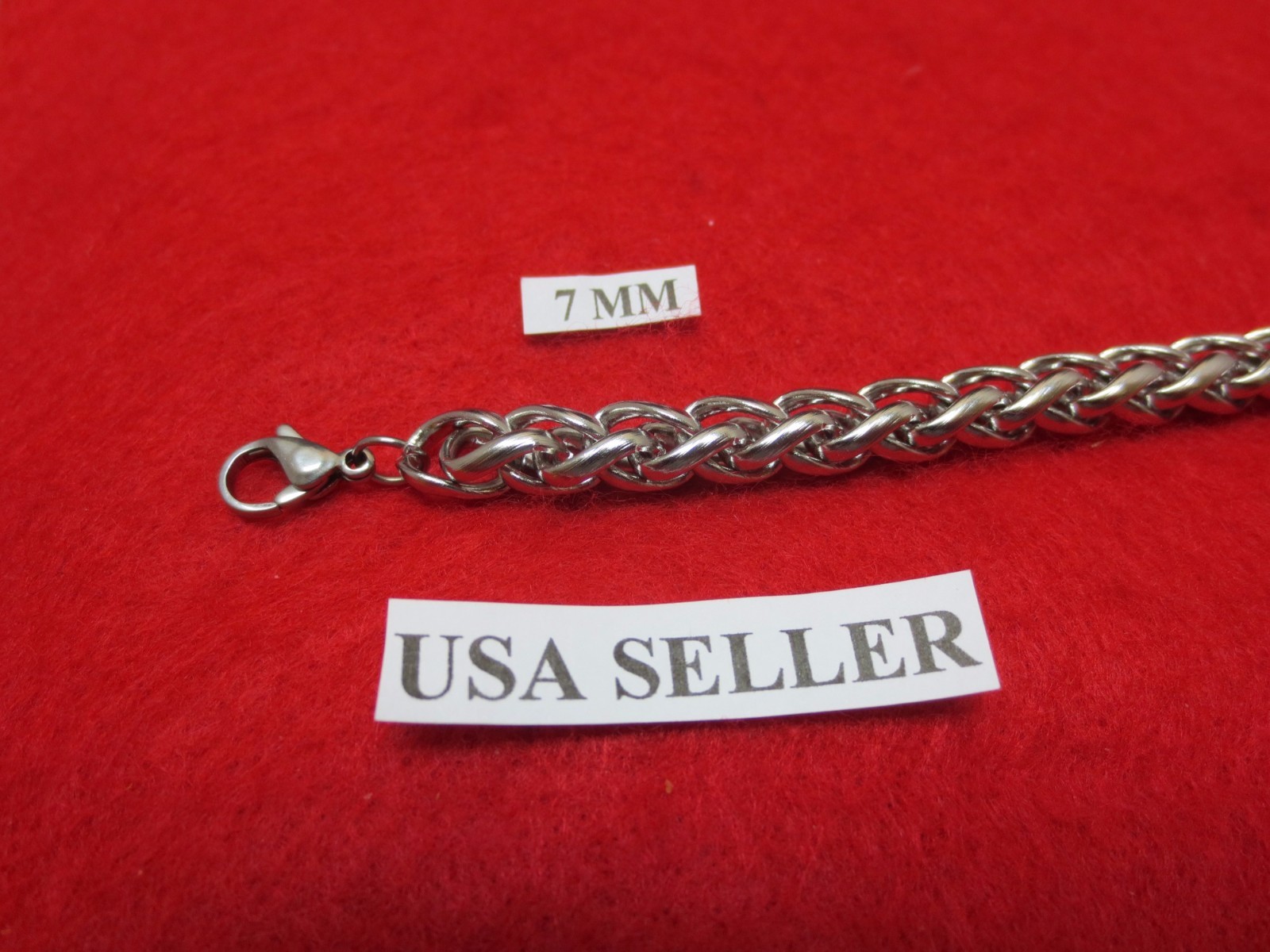 4/7MM Mens, Boys 7″-44″Stainless Steel Silver Braided Wheat Chain Necklace