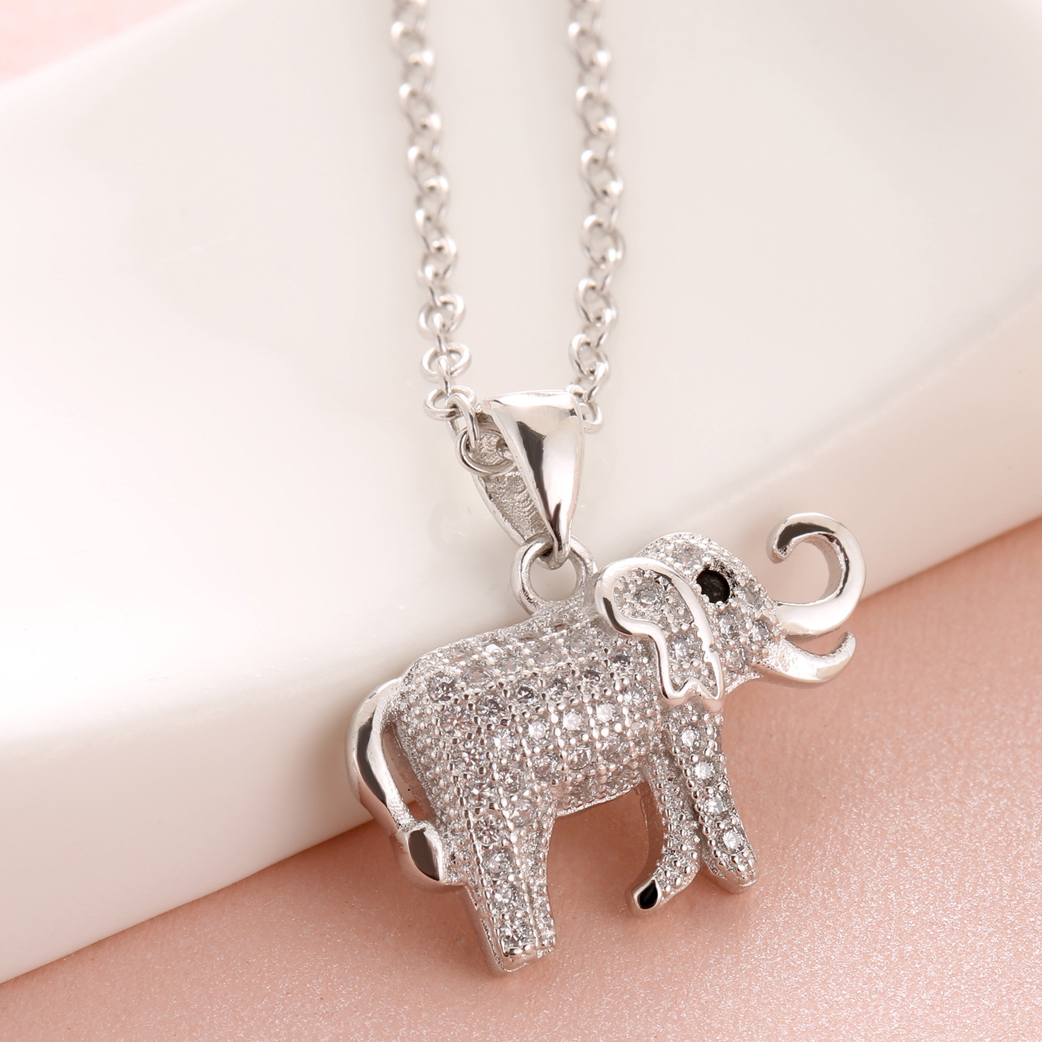Elephant Necklace 14k White Gold Plated Round Cut CZ Crystal Necklace for Women