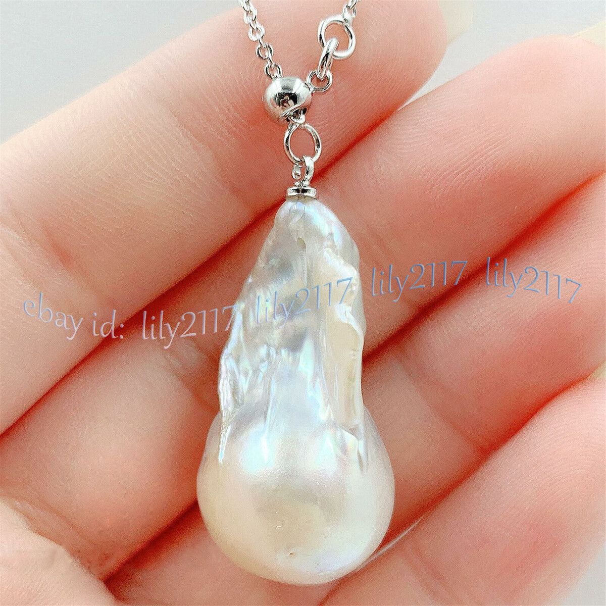 17-30mm Real Natural White Freshwater Reborn Baroque Pearl Pendant Necklace 18”