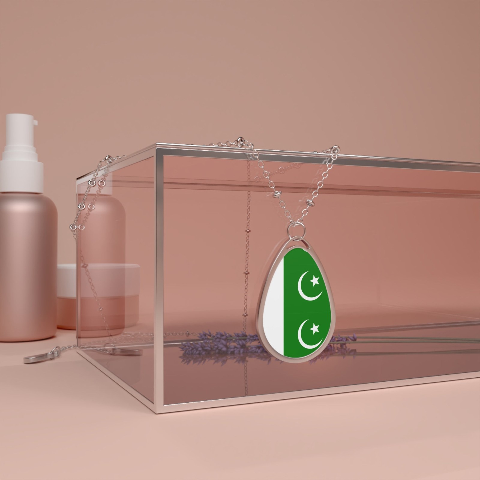 Pakistan Flag Oval Necklace – Pakistani Heritage Pendant – One Size /