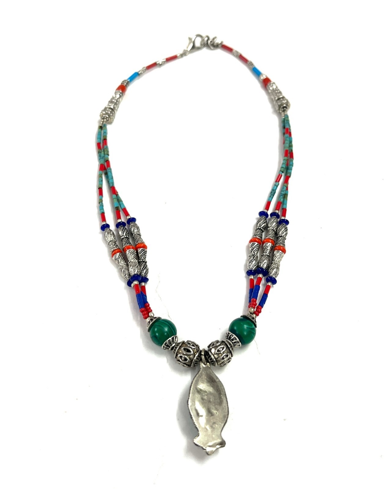 Ethnic Turquoise Coral Gemstone Tibetan Bohemian Necklace Jewelry, 16 Inch Adjs