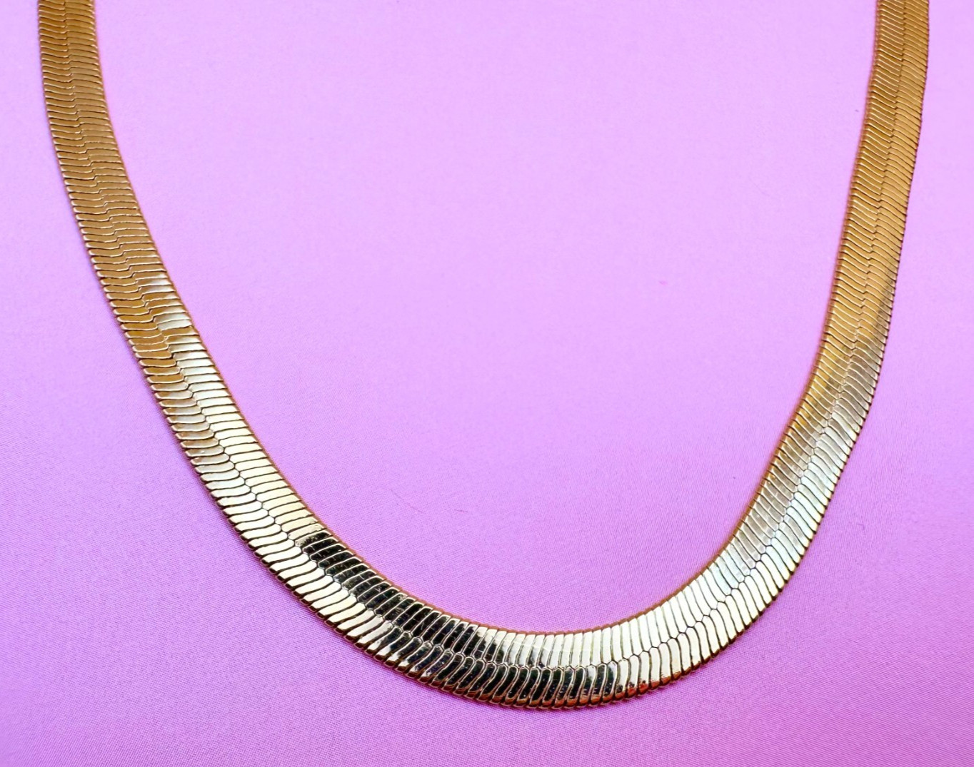 Gold Tone Flat Herringbone Necklace Vintage