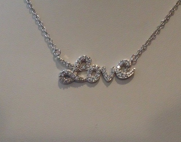 WORD LOVE NECKLACE PENDANT 1 CT LAB CREATED DIAMONDS 925 STERLING SILVER