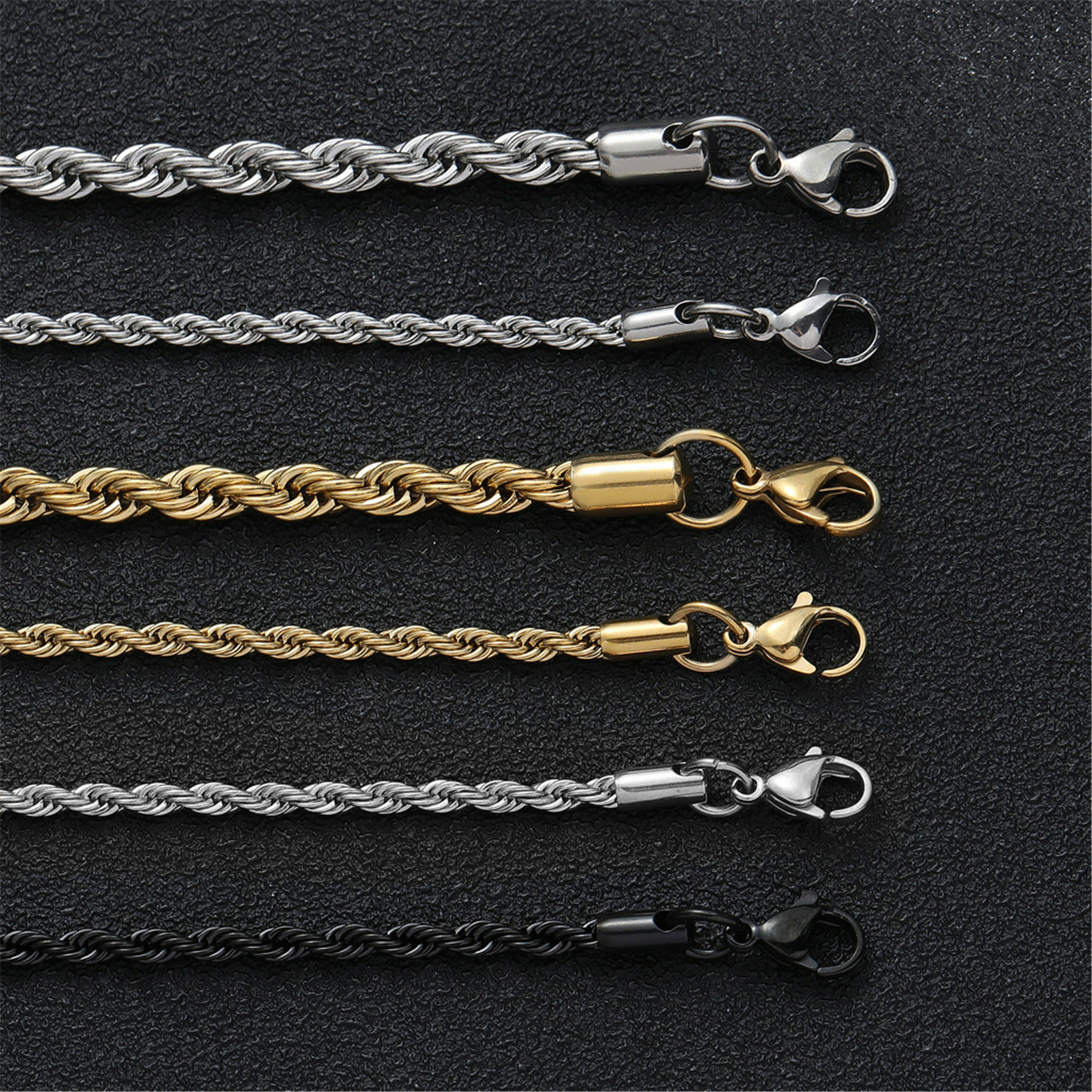 2.5/3mm Mens Womens 316L Stainless Steel Twisted Chain Rope Link Necklace 16-20″