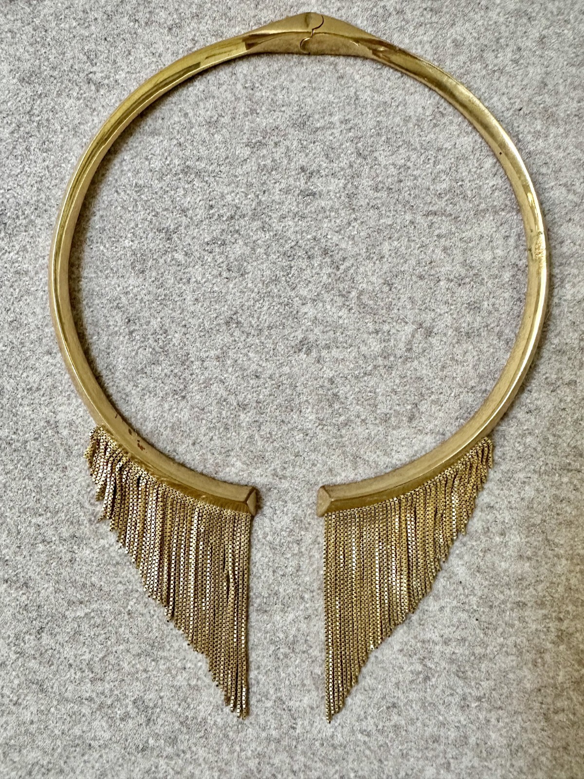 SARAH MAGID brass gold statement fringed chain collar choker necklace
