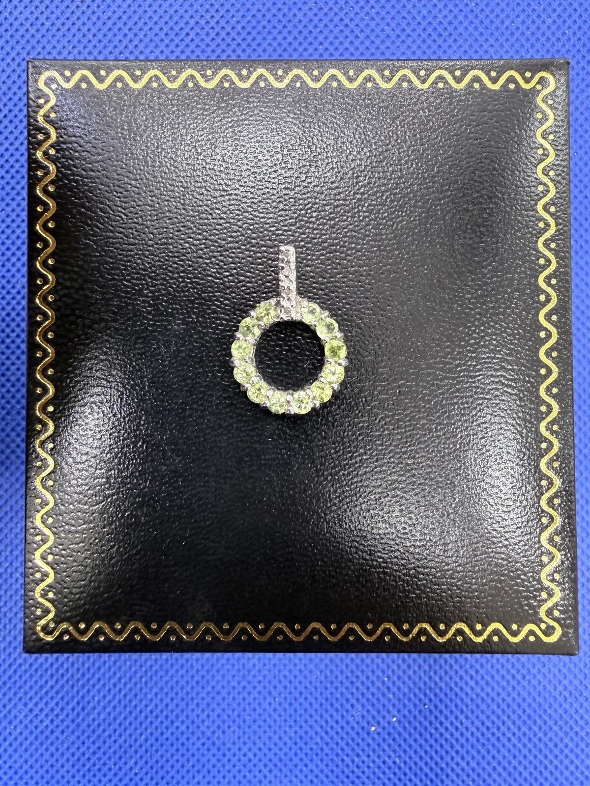 10kt White Gold Eternity Natural Peridot w/ Diamond Pendant Charm w/ Bail