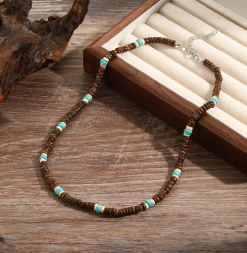 Men’s African Necklace African Beaded Coconut Shell Jewelry Surfer Necklace Gift
