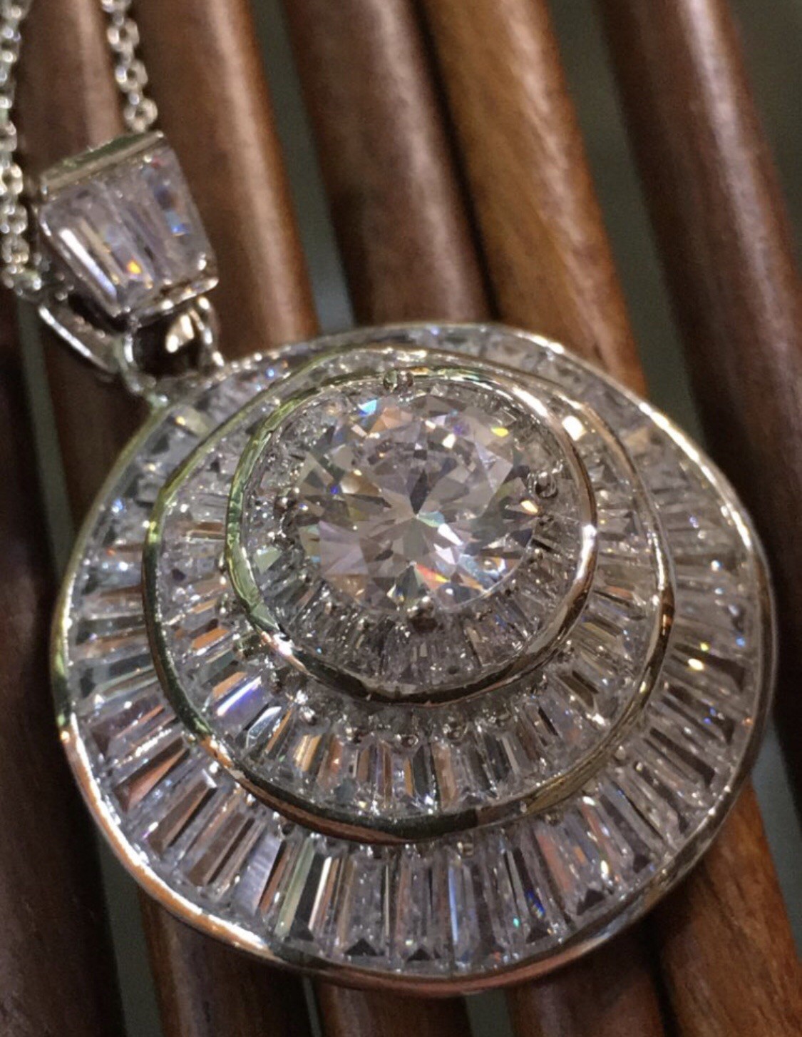 18k White Gold Filled Pendant Necklace made w Swarovski Crystal Solitaire Stone