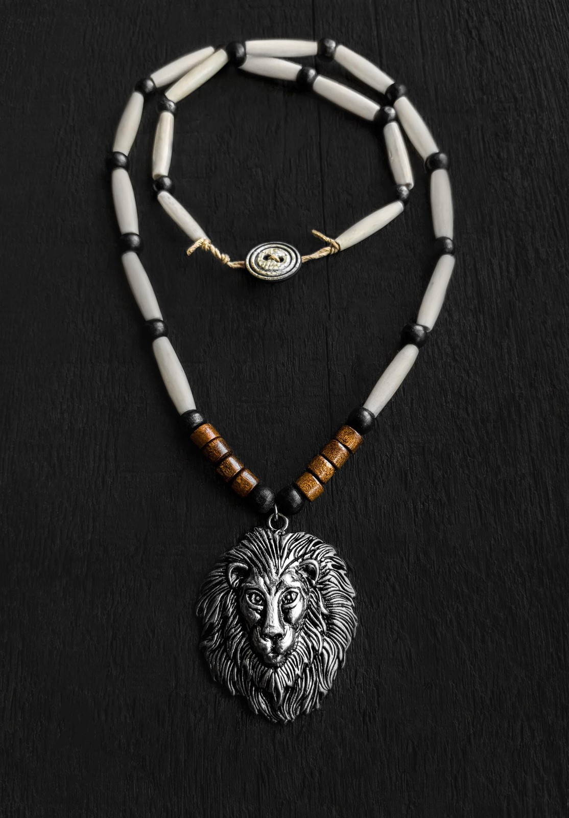 Lion Pendant Necklace for Men African Jewelry Beaded Necklace 26 Inch