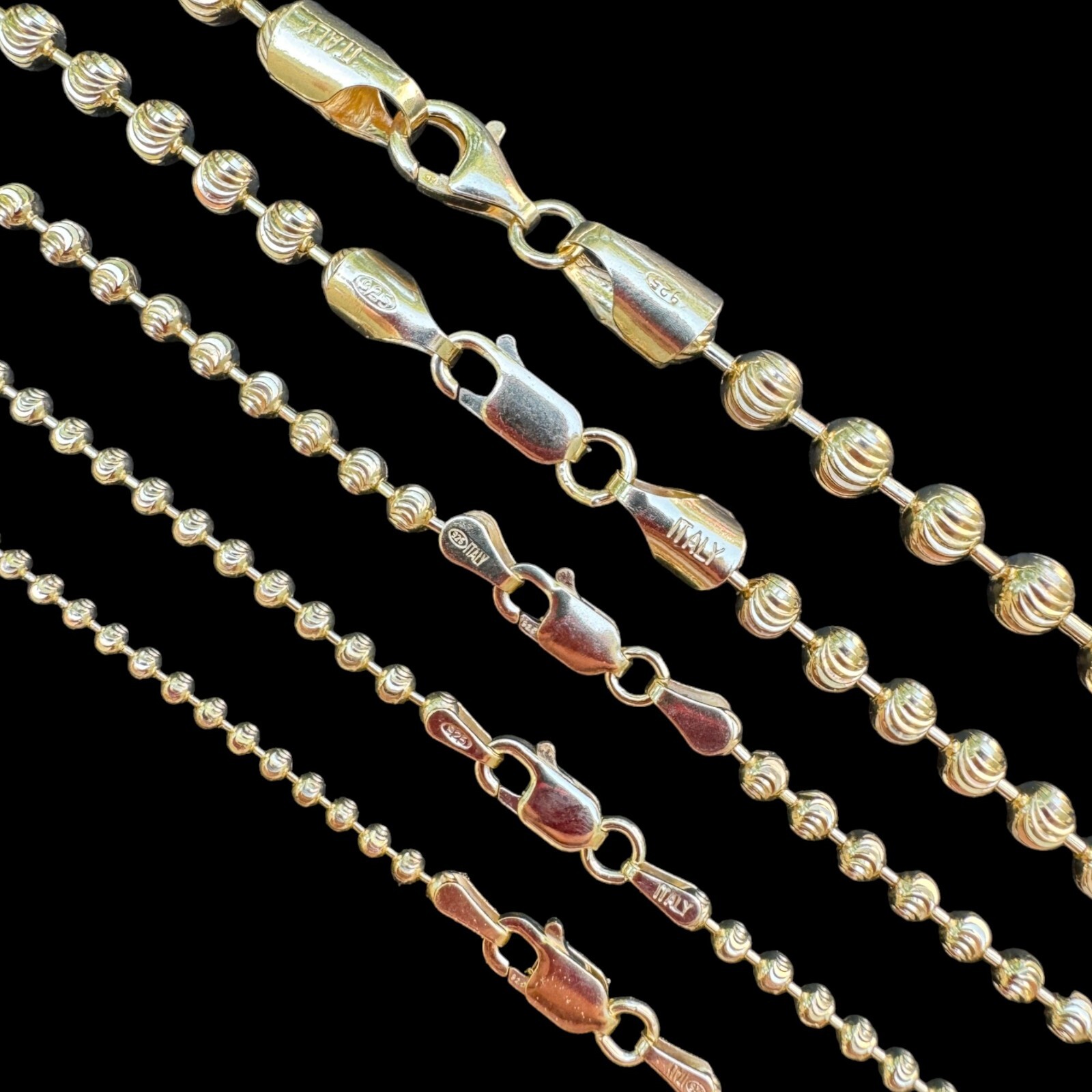 Ball Moon Chain SOLID 925 Silver 14k Yellow Gold Vermeil Hip Hop Diamond Cut