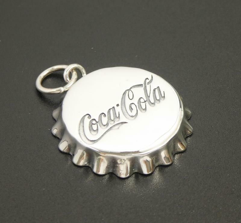Shiny Polished 925 Sterling Silver Coca Cola Bottle Cap Round Pendant Fun!