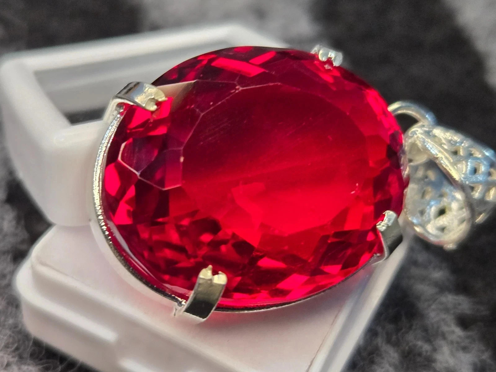 106.30 Ct GIE Certified Lab Created Red Topaz Oval Cut Pendant Locket MR Gems A+