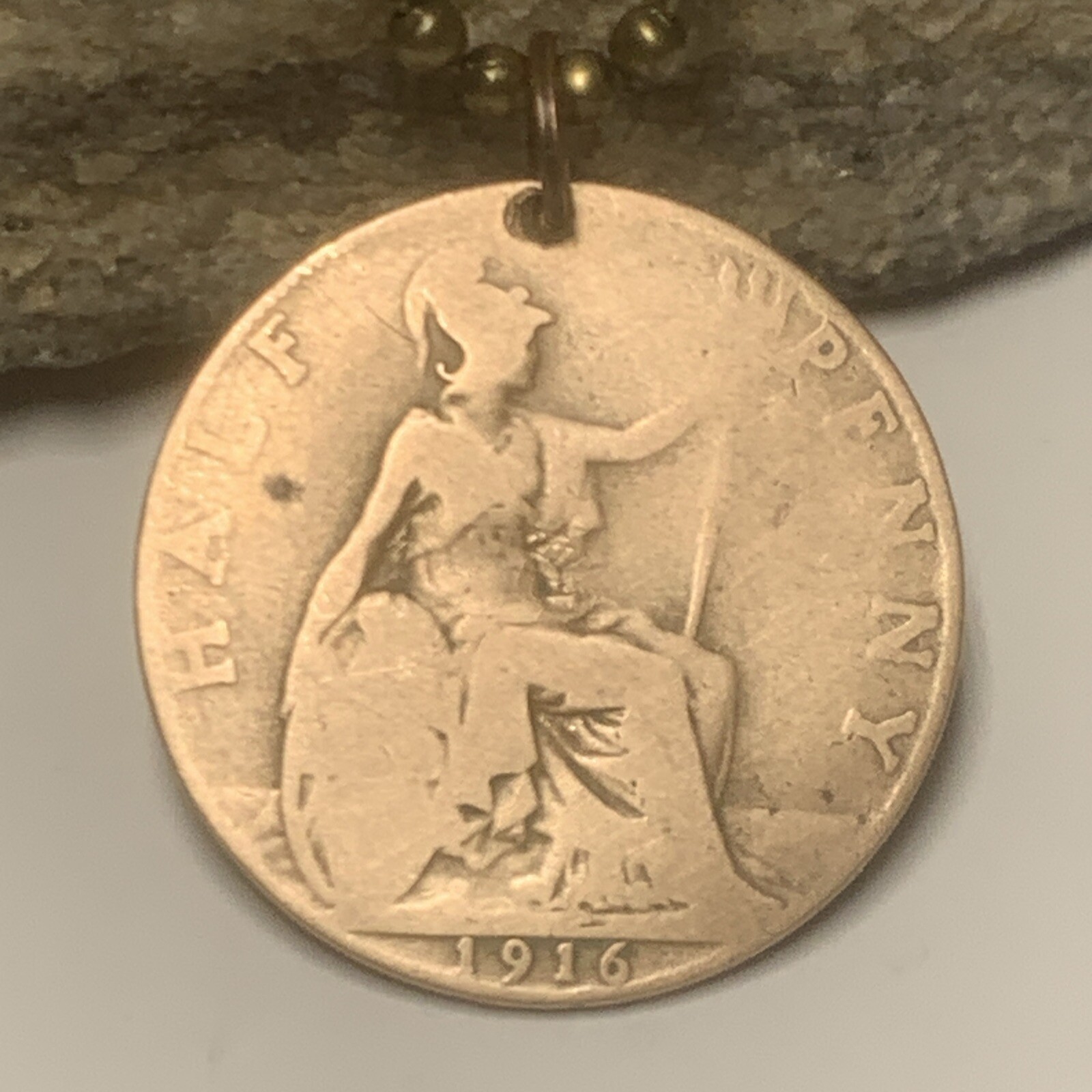 1916 UK ½ Penny – George V 1st portrait Coin Pendant Necklace. Great Gift 🎁 A1