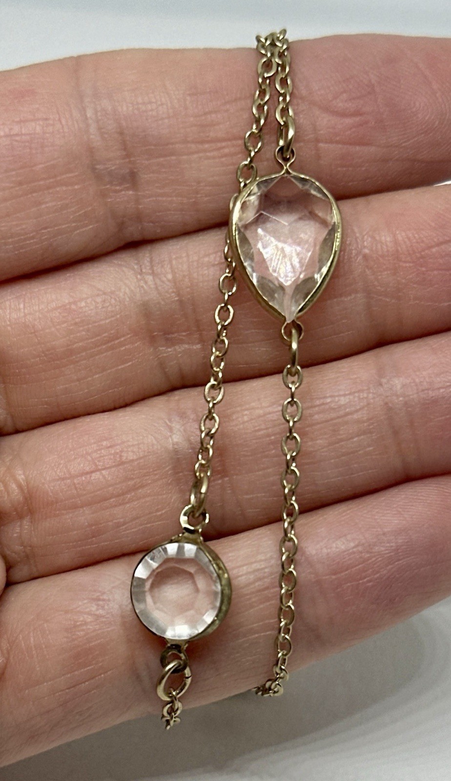 Express Gold Tone Double Layer Station Necklace Clear Faceted Teardrop Crystal