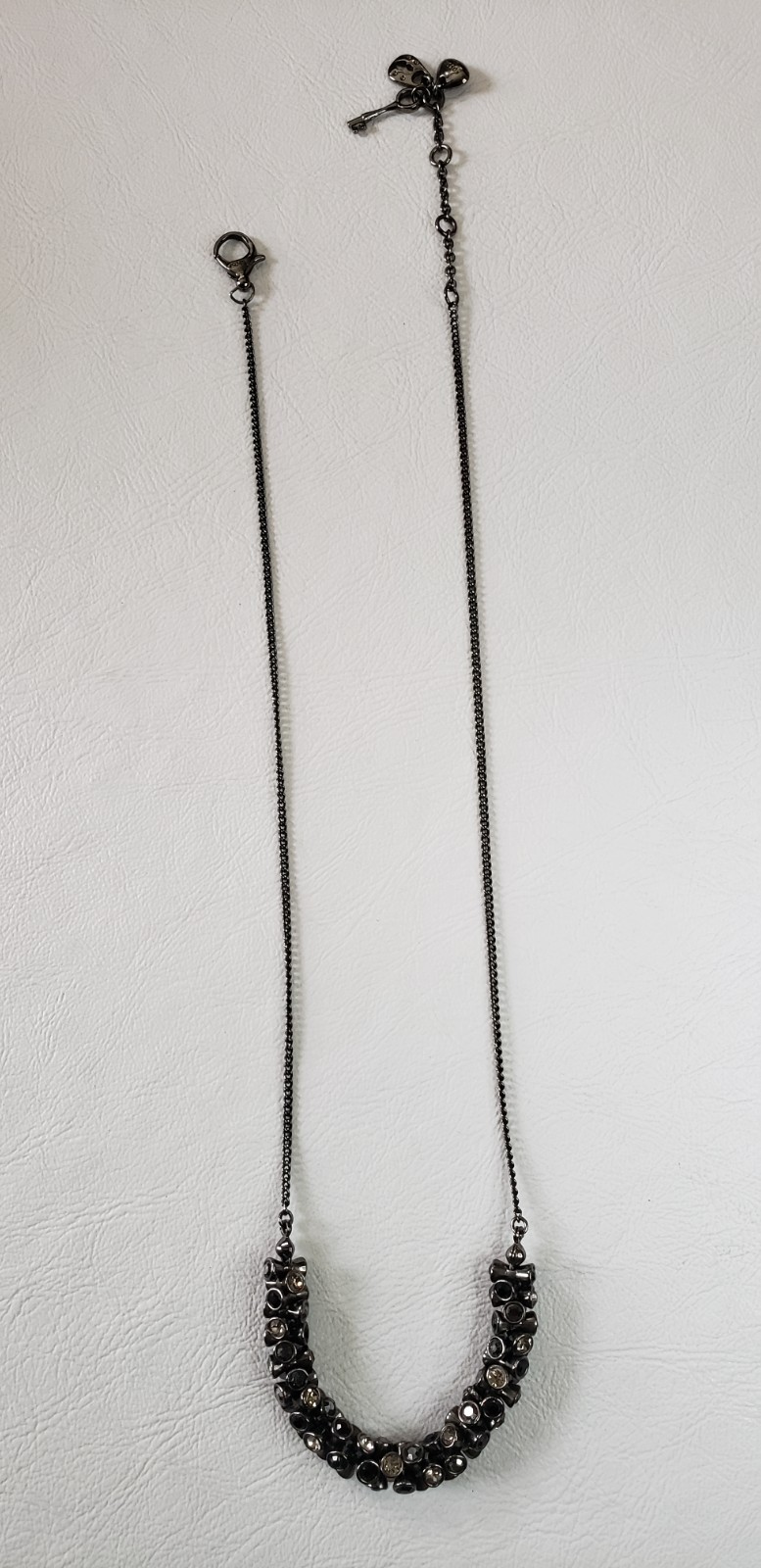 Fossil Necklace Gunmetal Finish with Black, Grey and Clear Crystals