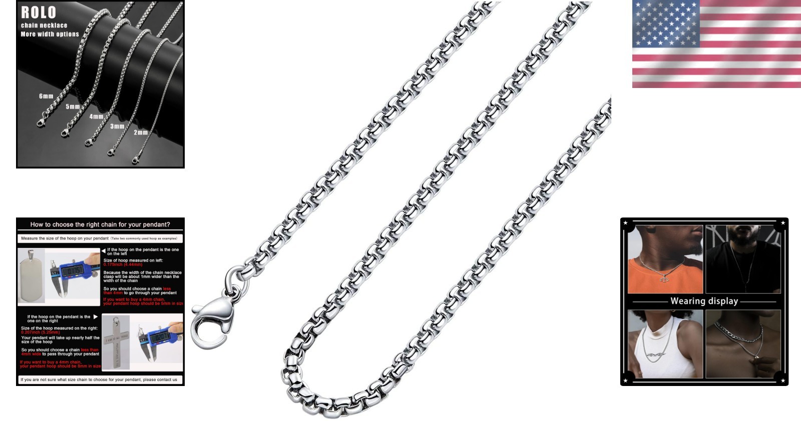 Durable Polished Square Rolo Chain Necklace with Lobster Clasp – Unisex Style