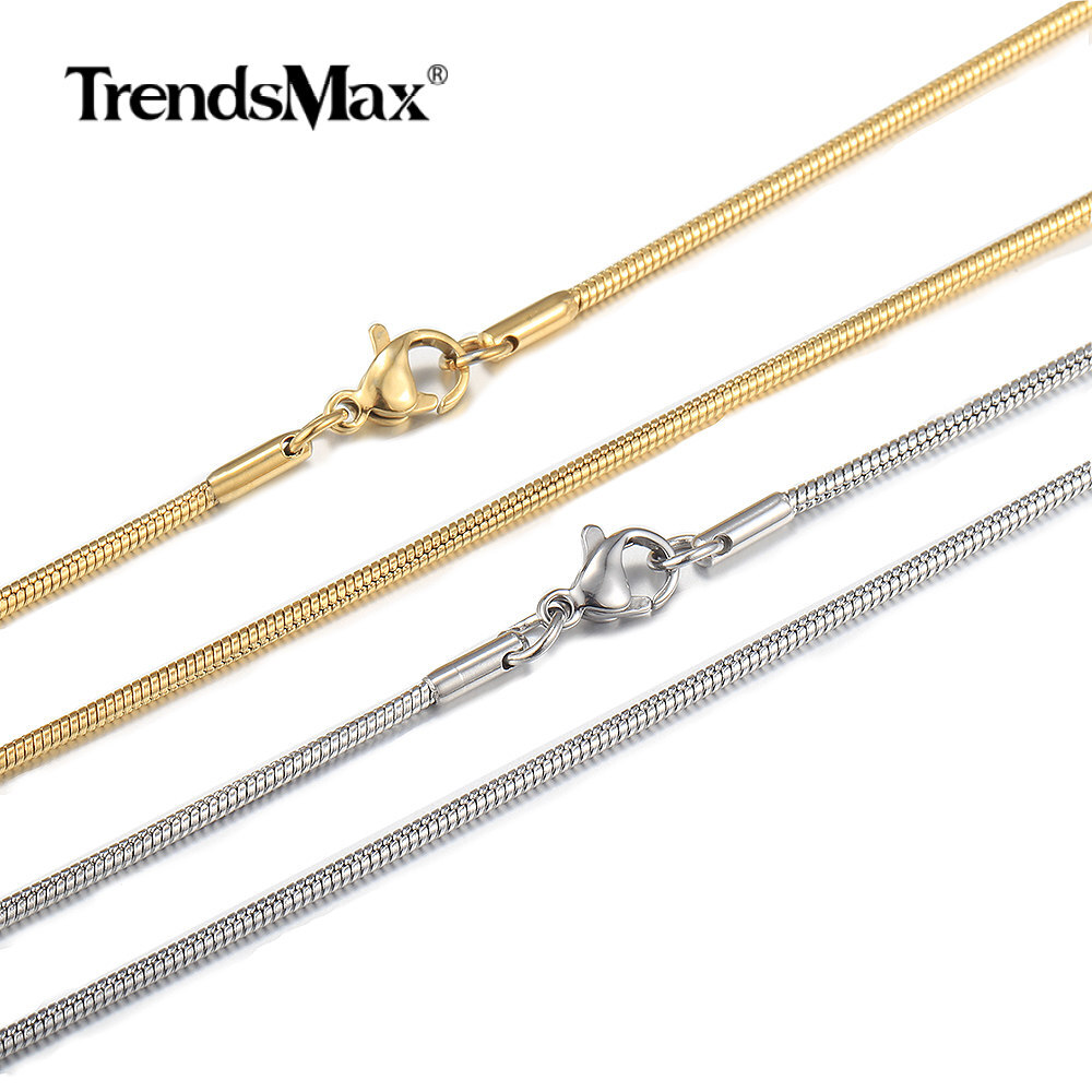0.9-2.0mm Gold Plated Stainless Steel Square Snake Chain Necklace Women Men Link