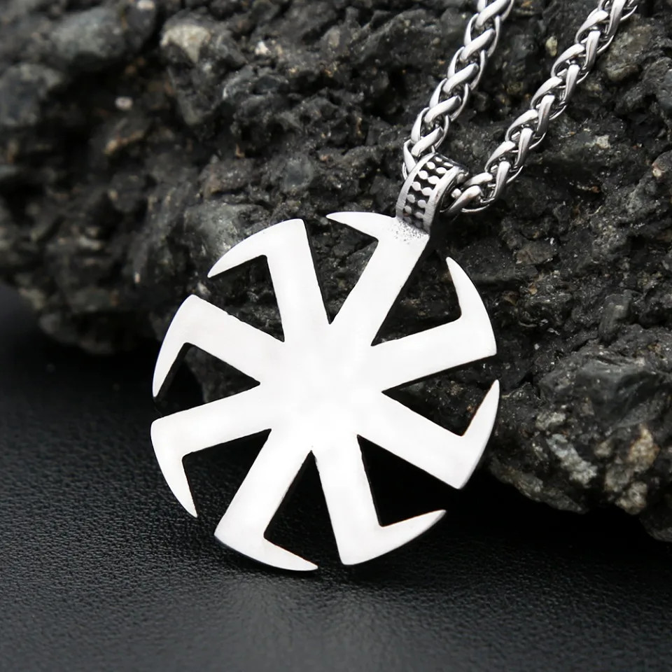 Vintage Stainless Steel Sun Wheel Symbol Pendant Necklace Retro Unisex Fashion J