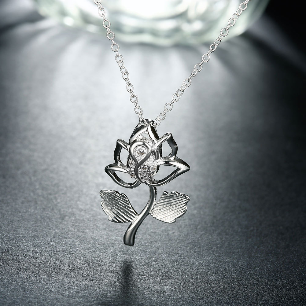 Chic 925 Sterling Silver Filled Flora CZ Pendant Woman Necklace N-A577 Gift