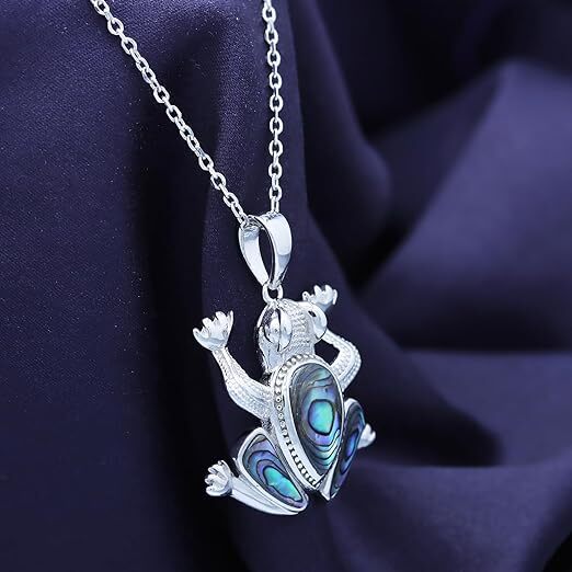 Abalone Shell Stone Animals Pendant 18″ Necklace 14K White Gold Plated Silver