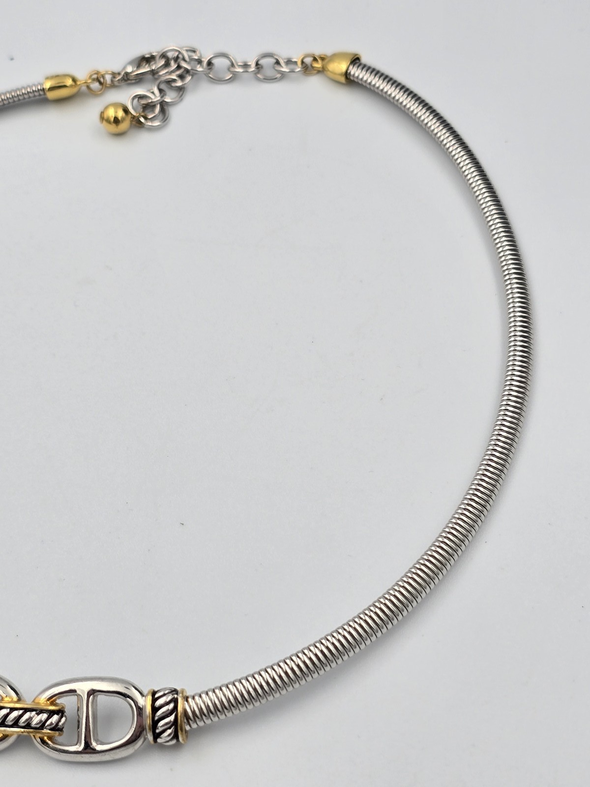 Two-Tone Omega Mariner Link Choker Necklace Silver Gold Tone Fashion Jewelry