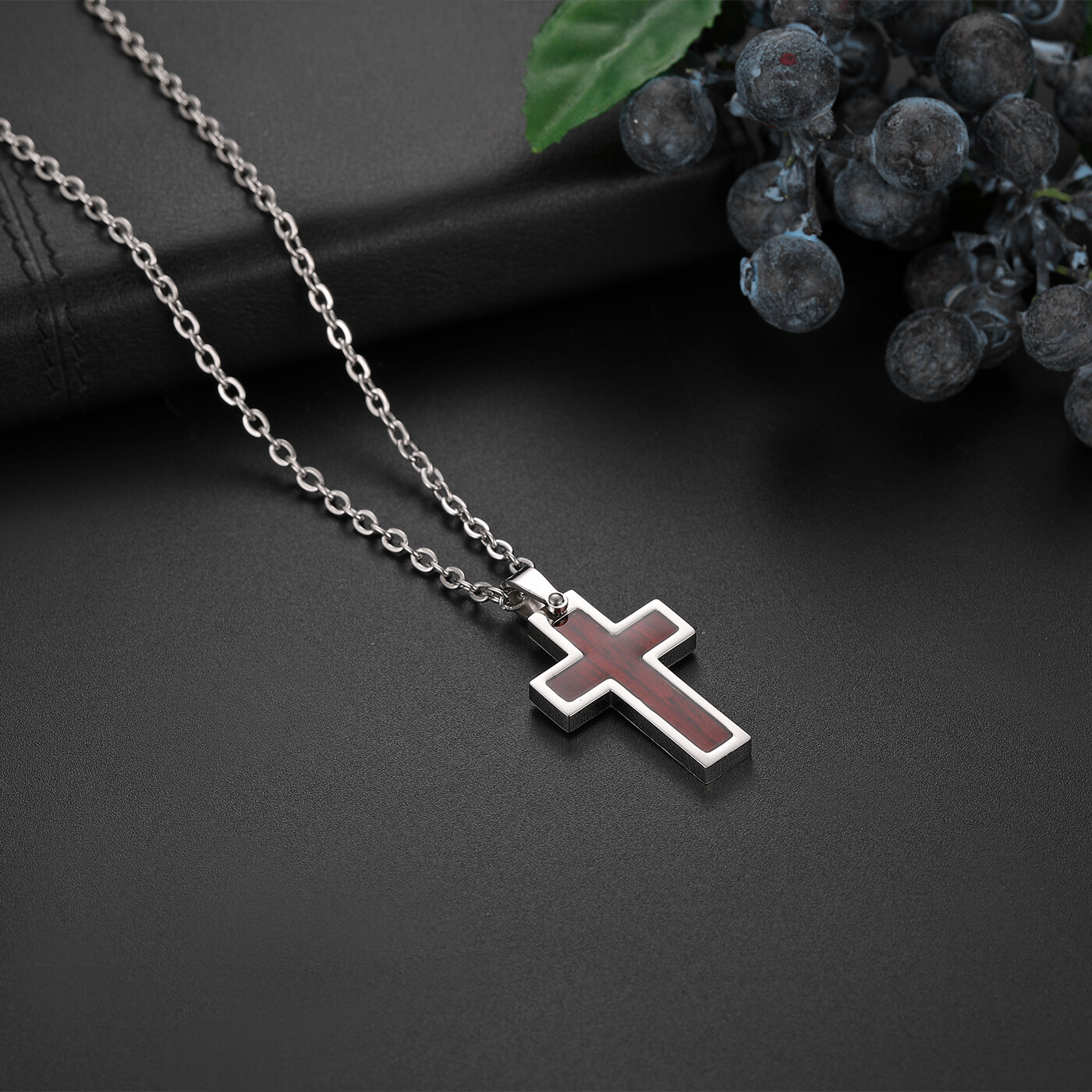 Men Women Stainless Steel Wooden Cross Pendant Chain Necklace Religious Prayer