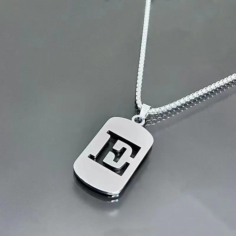 Fashion Punk A-Z Initial Tag Letter Stainless Steel Pendant Necklaces for Men