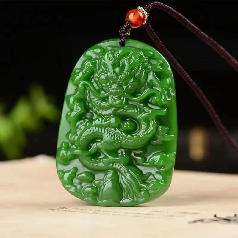 Natural Green jade Jadeite Carved dragon amulet Pendant&Necklaces jewellery