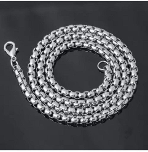 1pc 60cm Stainless Steel Square Pearl Necklace Street Fashion Hip Hop Jewelry