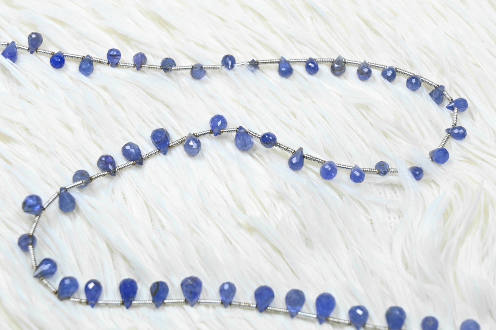 Natural Blue Sapphire Faceted Teardrops Gemstone Beaded Handmade Necklace 18”