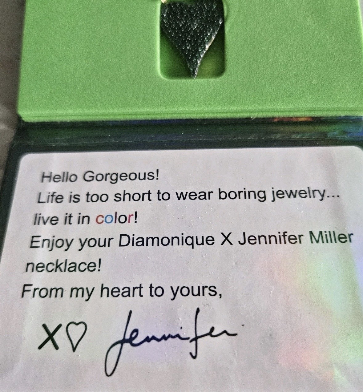 Diamonique by Jennifer Miller Green Heart Necklace CZ Sterling Silver Brand New