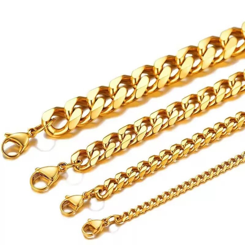 18-28 Cuban Chain Necklace Stainless Steel Silver 6.6/7/8.2/9/11 inch Mens Women