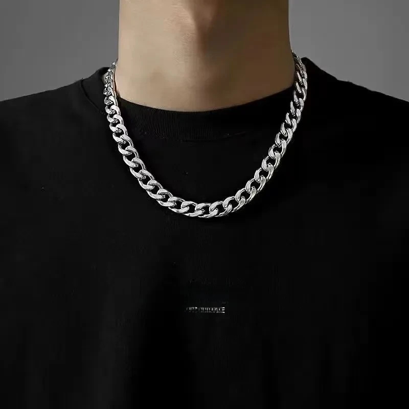 8mm Cuban Link Chain Necklace 24in (60cm) Stainless Steel Silver Tone