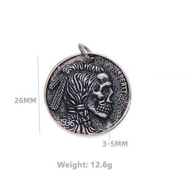 Indian Skull Head Buffalo Koi 1936 Coin Double Sided Pendant 925 Sterling Silver