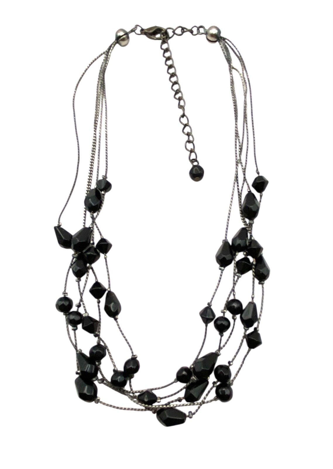 Gothic Black Glass Beads Layered Necklace Multistrand 18″ Gunmetal Gray 5 Strand