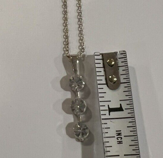 Elegant 3-Stone Diamond-Inspired Pendant Necklace – Gold-Tone 18 in Chain