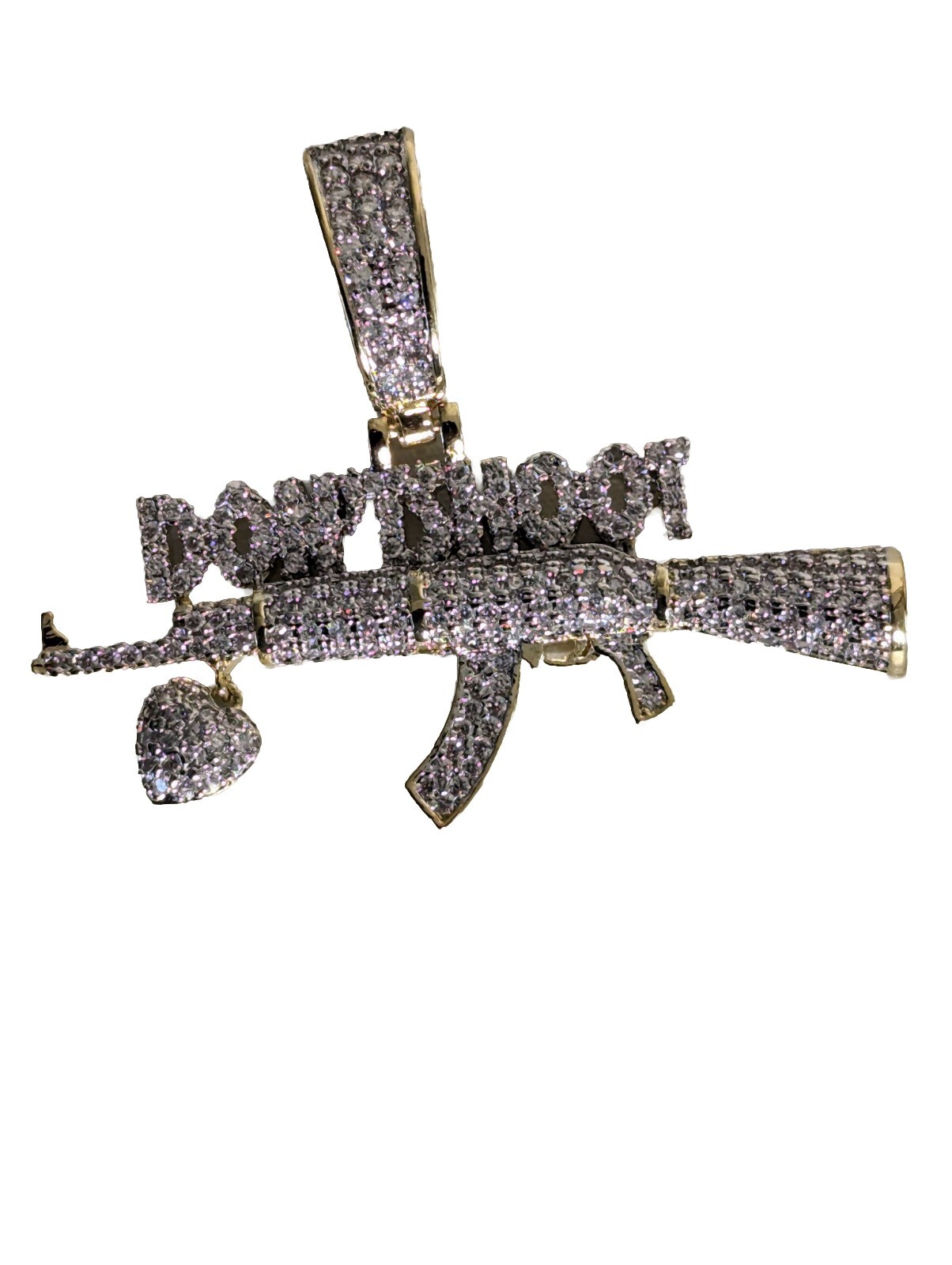 Necklaces Men Ice Out Bling Gun Don’t Shoot Gold Plated Pendant 12″Chain