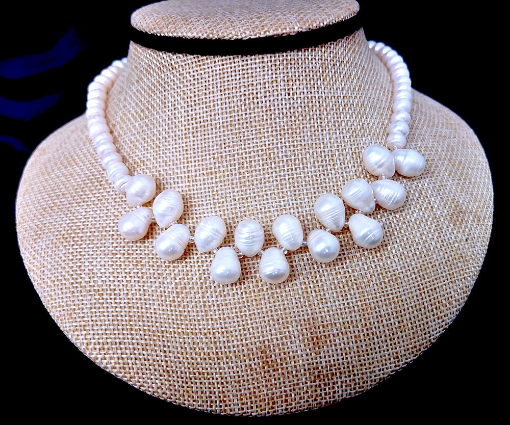 Cushion freshwater pearl side drilled oval pearl choker necklace