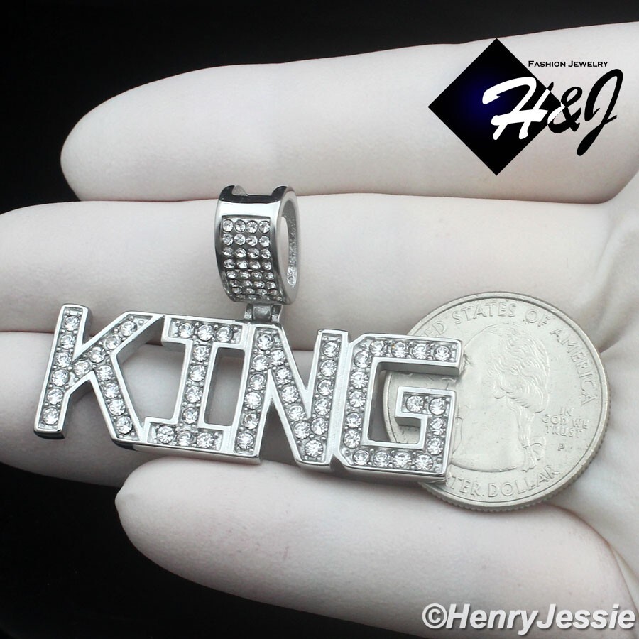 MEN’s Stainless Steel ICY Bling CZ 3D HipHop “KING” Letter Pendant*P148