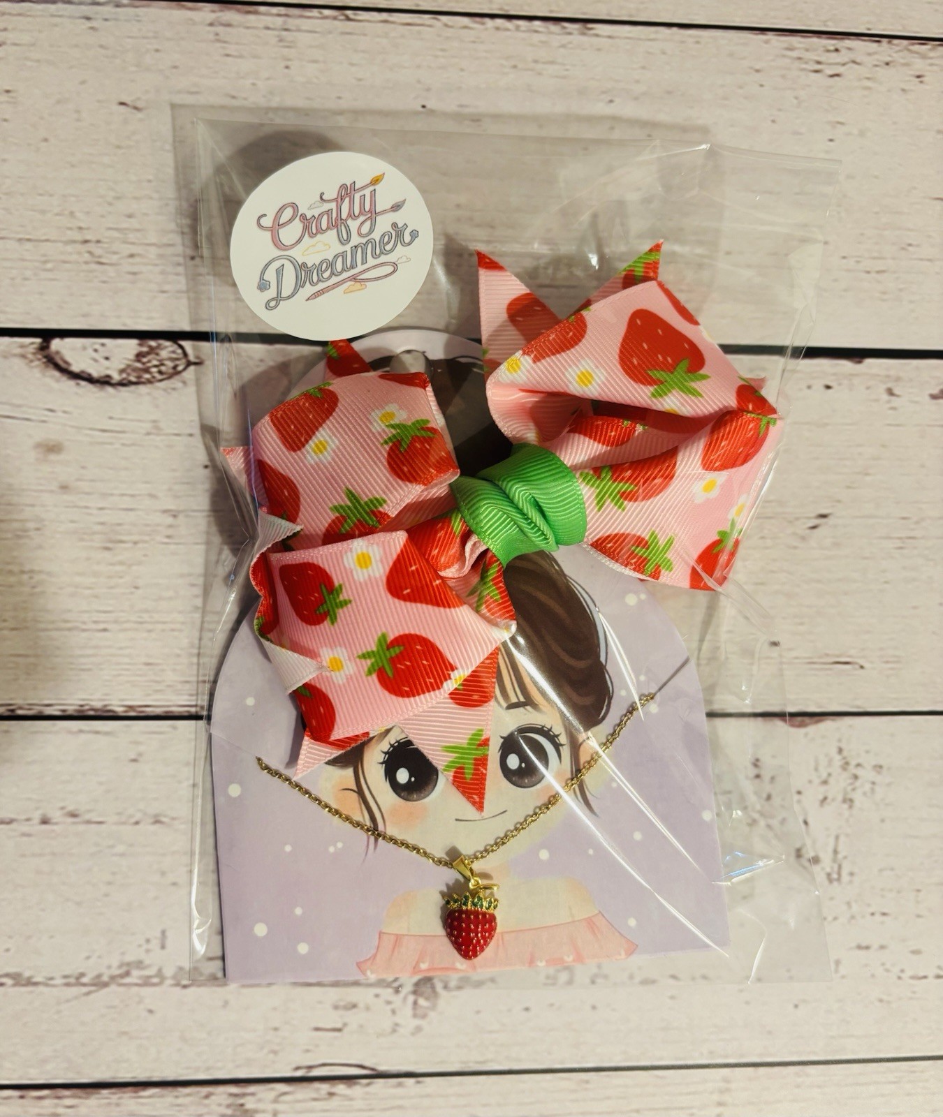 Strawberry Bow And Necklace Set Pink Gold Chain