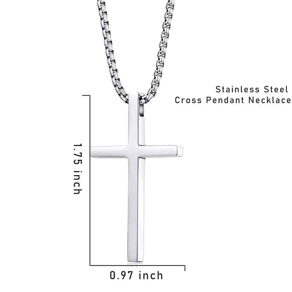 Men’s Fashion Stainless Steel Cross Pendant Necklace 24″ Chain