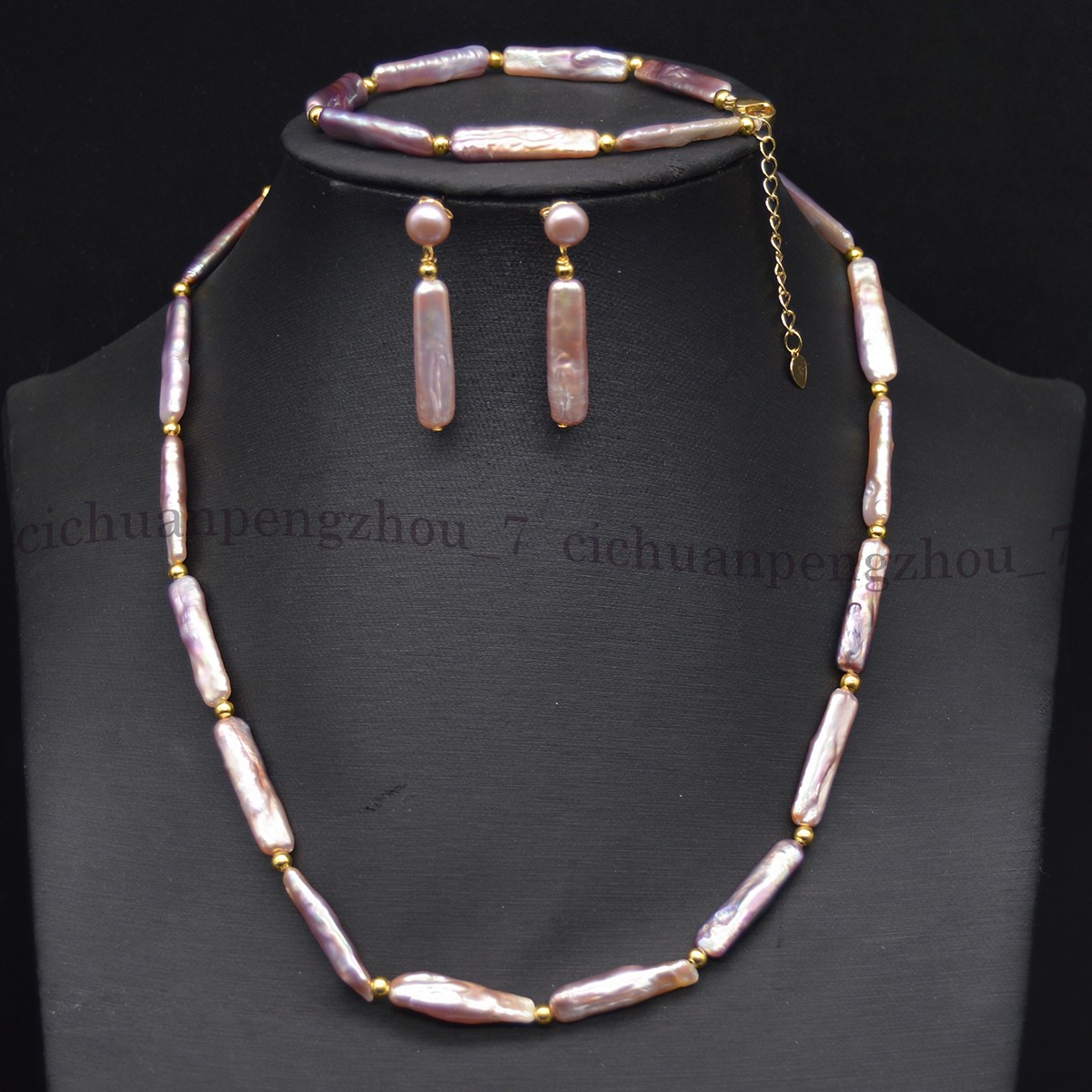 5x24mm Natural Freshwater Purple Rectangle Pearl Necklace Bracelet Earrings