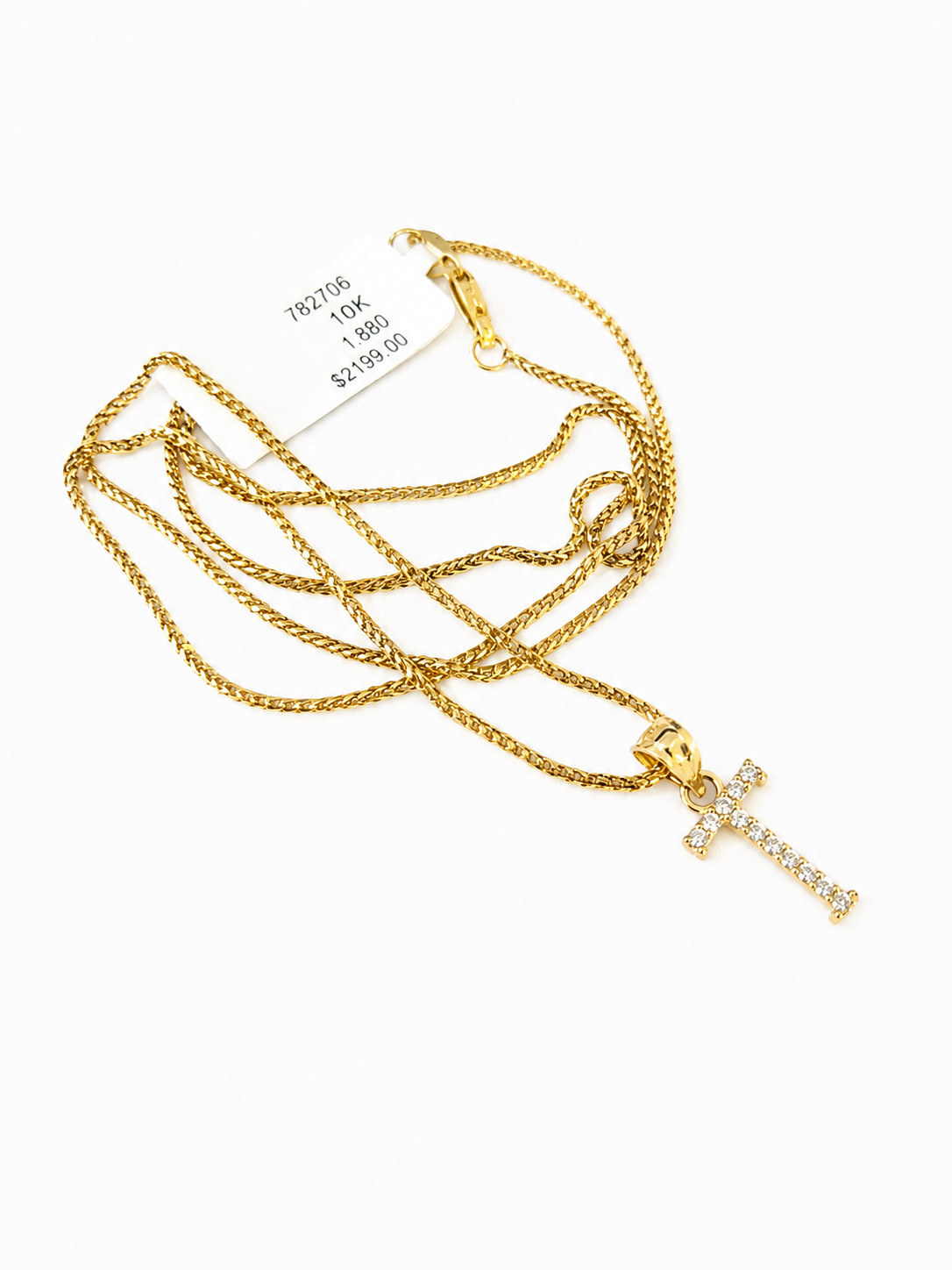 10K Gold Solid Franco Chain T Initial CZ Stone Pendant Set 1mm 16 18 20 22 Women