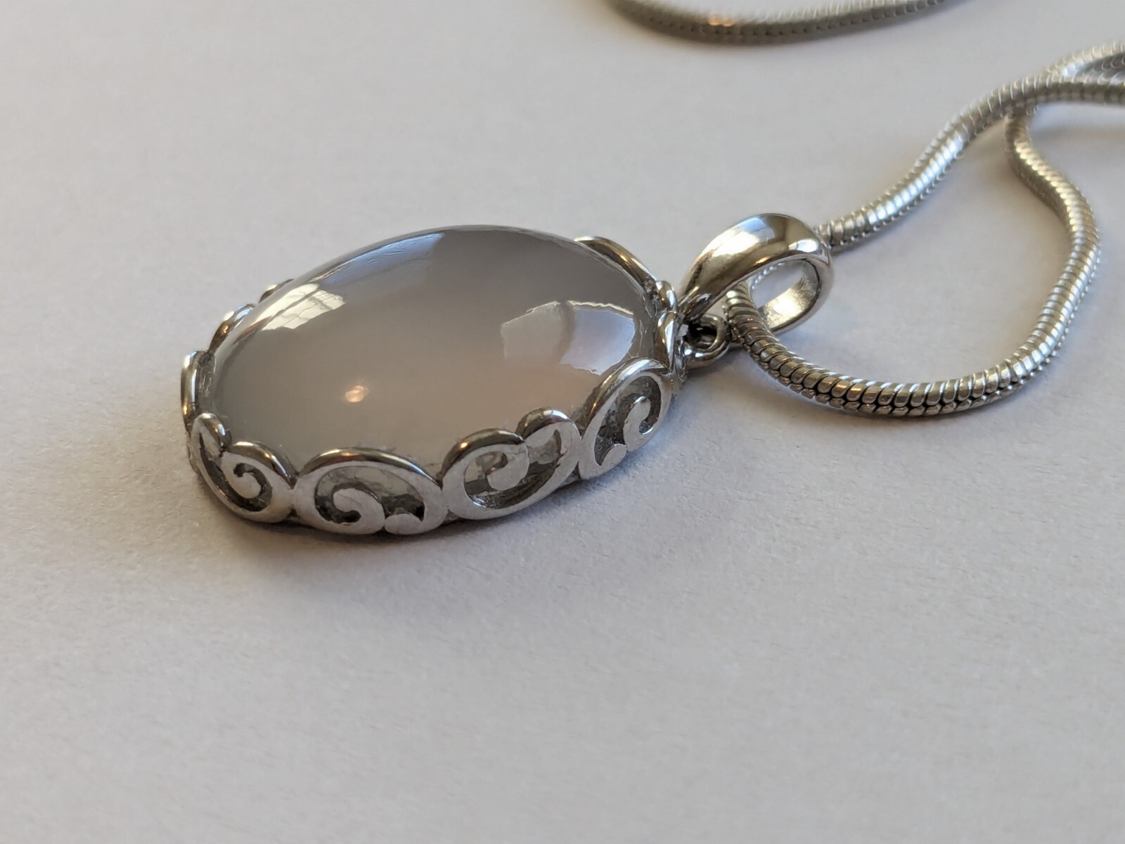 Natural Eye Clean Chalcedony 16x12mm Pendant with S925 gSetting/Rhodium Plating