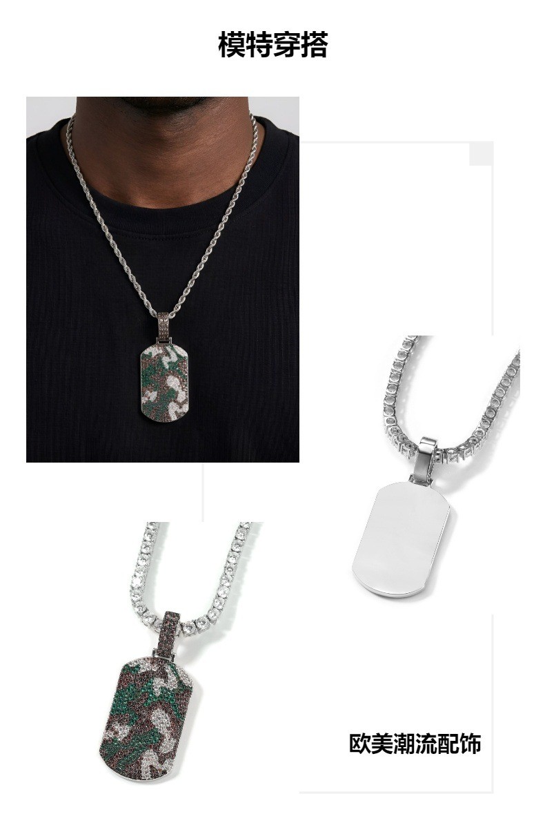 Hip Hop Jewelry Custom Camo Dog Tags Pendant 18K Gold Filled Bling Necklace Gift