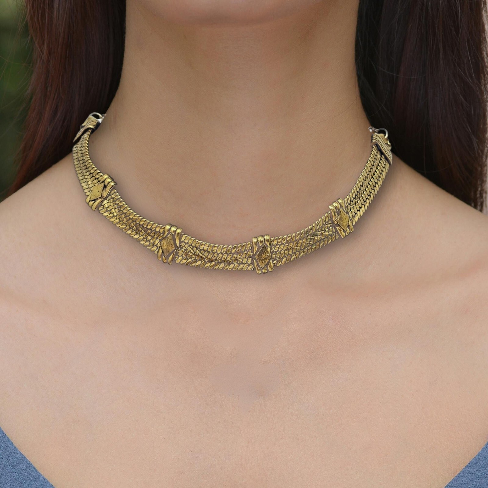 Vintage Chocker Necklace Bohemian Boho Style Antique-Gold Tone MSRP $28