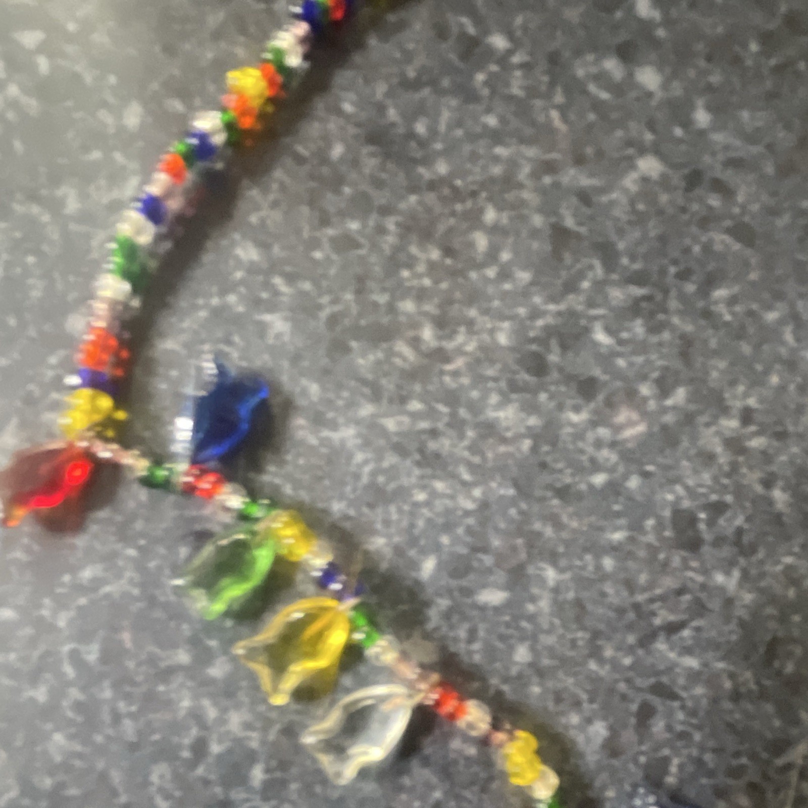 Vintage Beaded Necklace Glass Charm Dangles Pendant Spring Ring Closure